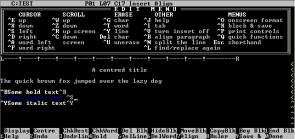 Screenshot von WordStar für DOS, englisch, Monochrom