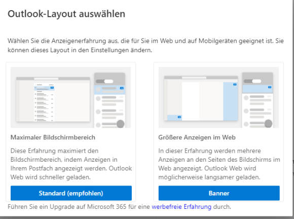 Auswahl des Outlook-Online-Layouts