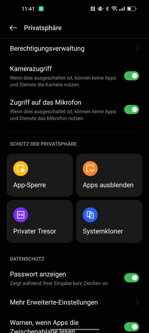 Screenshot der Einstellungen zum privaten Tresor 