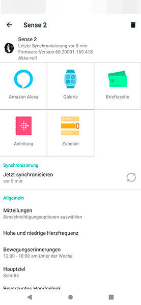 Hier richten Sie in der Fitbit-App die Brieftasche (Debit- oder Kreditkarte) ein – im Beispiel die Android-App Screenshot der Android-App zu Fitbit