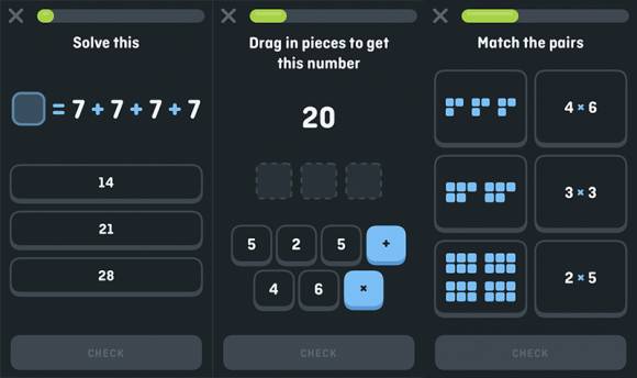 Drei Duolingo-Beispielaufgaben auf einem iPhone