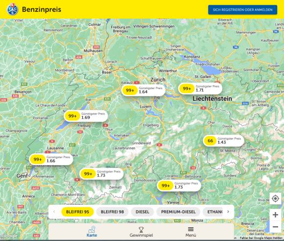 Online-Tool TCS-Benzinpreis-Radar 