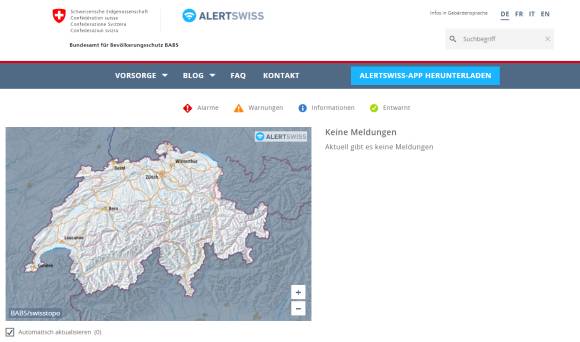 Die Alertswiss-Webseite