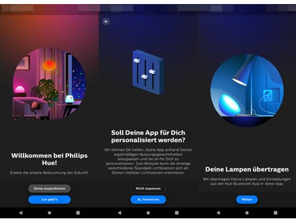 Screenshots aus der Hue-App