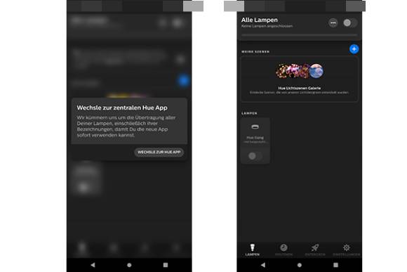 Screenshots aus der Philips-Hue-App für Android 