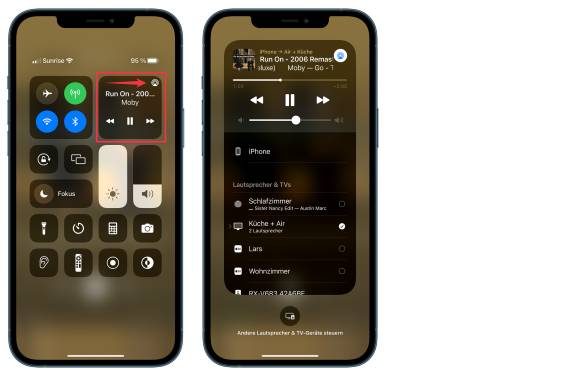 Im Kontrollzentrum des iPhones wird die AirPlay-Ausgabe aktiviert