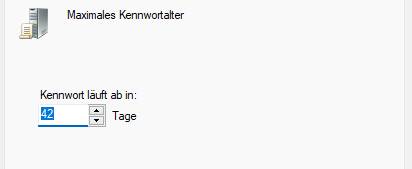 Ausschnitt aus der Gruppenrichtlinie zeigt Einstellung zum maximalen Passwortalter