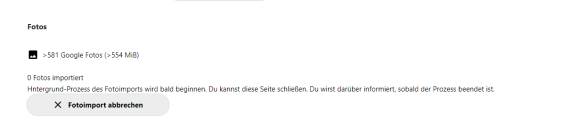 Google Fotos Import läuft