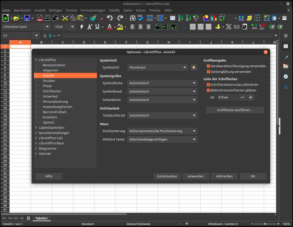 Beispiel LibreOffice im Dunkelmodus, hier unter Linux 