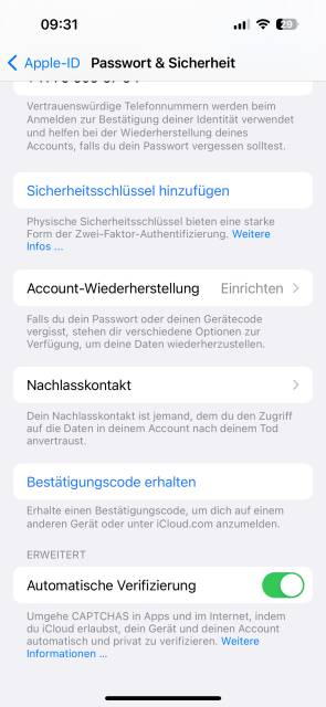 Sicherheitsmenü iPhone