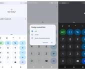 Drei Screenshots nebeneinander zeigen verschiedene Designs des Taschenrechners