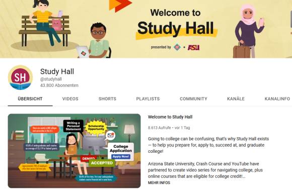 Screenshot der Study Hall Webseite 