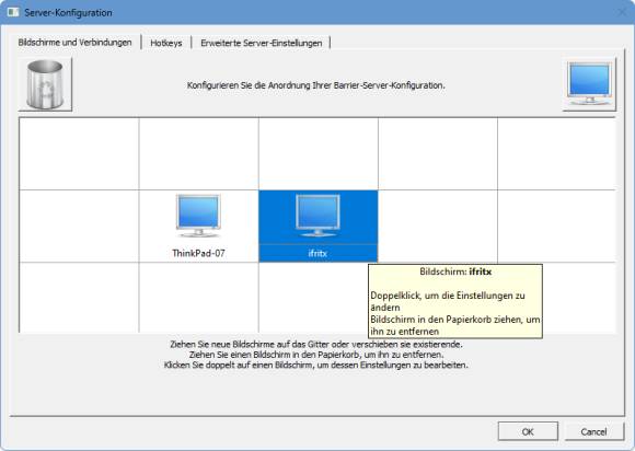 Die Gitternetz-Übersicht, auf der sich die Bildschirme positionieren lassen