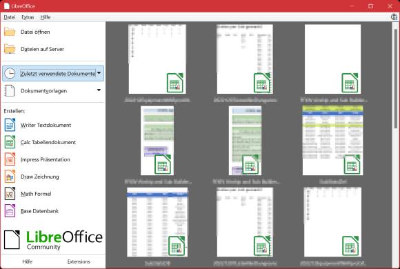 Das LibreOffice Startcenter vorher
