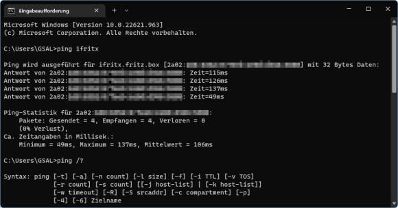 Der Ping-Befehl in der Eingabeaufforderung zeigt nur die IPv6-Adresse 