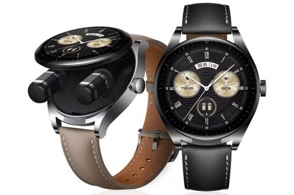 Die Huawei Watch Buds in der aufgeklappten Smartwatch 