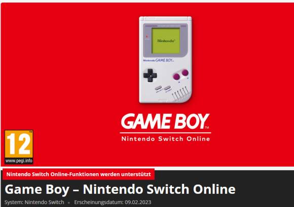 Screenshot von Nintendo Switch Online zeigt einen Game Boy 