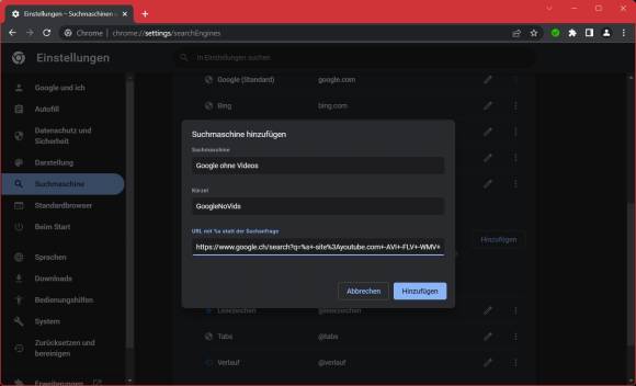 Das Hinzufügen einer individuellen Suchmaschine in Google Chrome
