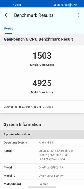 Screenshot eines Benchmark-Tests