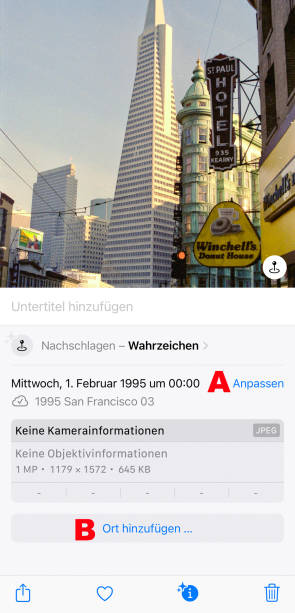 Aufnahmedatum und -ort auf dem iPhone anpassen