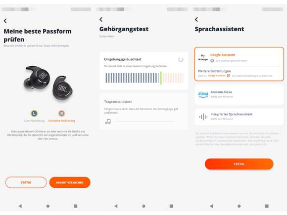 Screenshots aus der JBL-App auf einem Smartphone