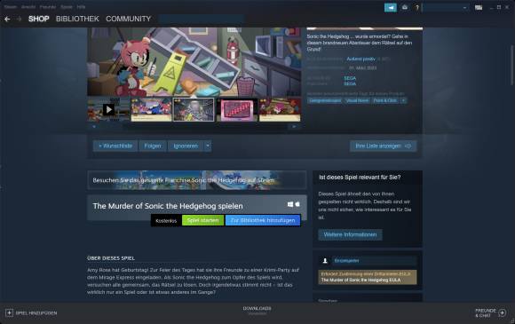 Screenshot des Games und des Spiel-Starten-Knopfs bei Steam