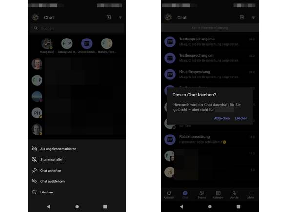 Zwei Screenshot aus der Teams-App 