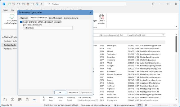 Die Einstellung zum Verwenden dieser Kontakte als Outlook-Adressbuch