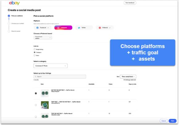 eBay Social- Media-Post Schritt 1 - Kanal wählen