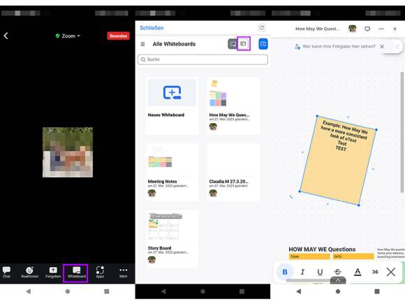 Zoom Whiteboard in der mobilen App 