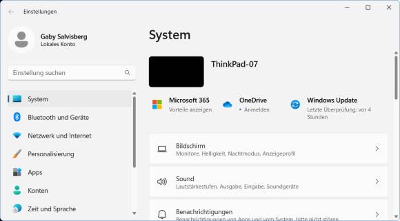 Die Windows-Einstellungen-App zeigt ein schwarzes Rechteck 