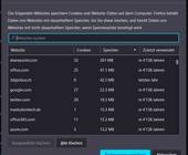 Screenshot zeigt Cookies mit 