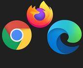 Die Logos von Chrome, Firefox und Edge