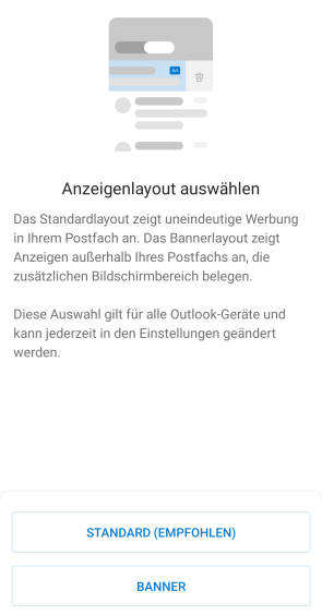 Outlook lässt das Anzeigen-Layout umschalten, aber die Anzeigen nicht ausblenden