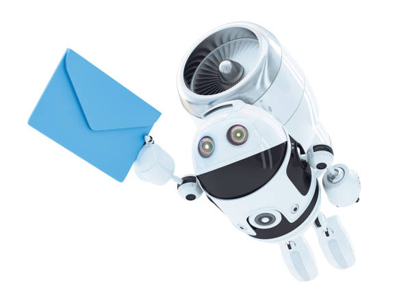 Symbolbild zeigt einen fliegenden Roboter mit einem Brief in der Hand 