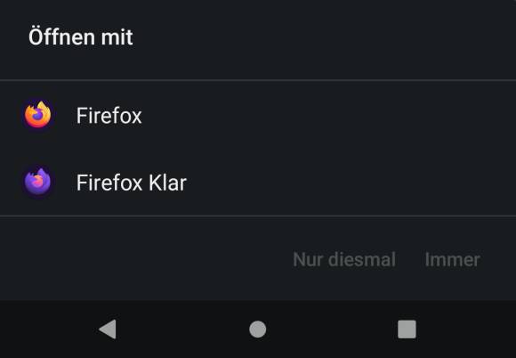 Beim Antippen eines Links zeigt dieses Android-Gerät eine Auswahl der verfügbaren Browser 
