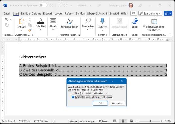 Die Dialogbox zum Aktualisieren des Verzeichnisses