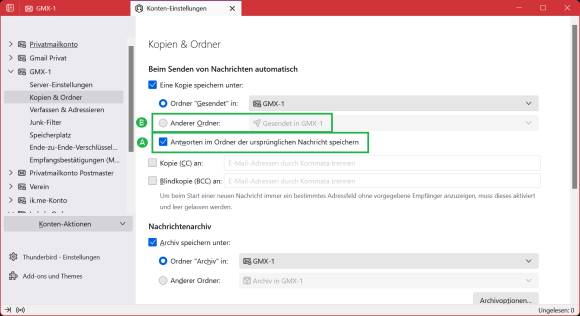 Die Ordner-Einstellungen in Thunderbird
