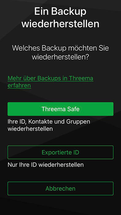Threema-Safe-Backup auf iPhone wiederherstellen Threema-Safe-Backup auf iPhone wiederherstellen