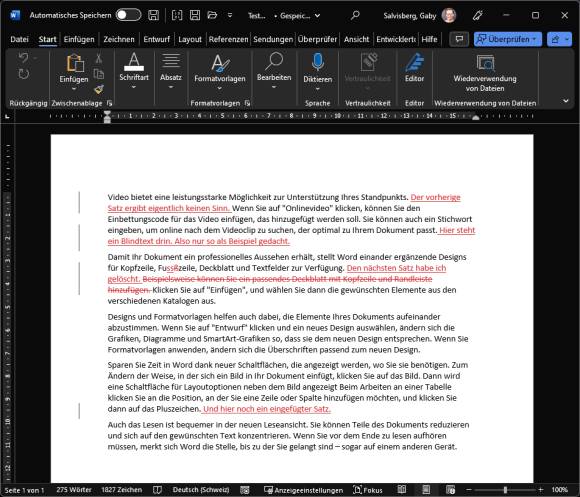 Word-Datei mit in Rot sichtbaren Änderungen 