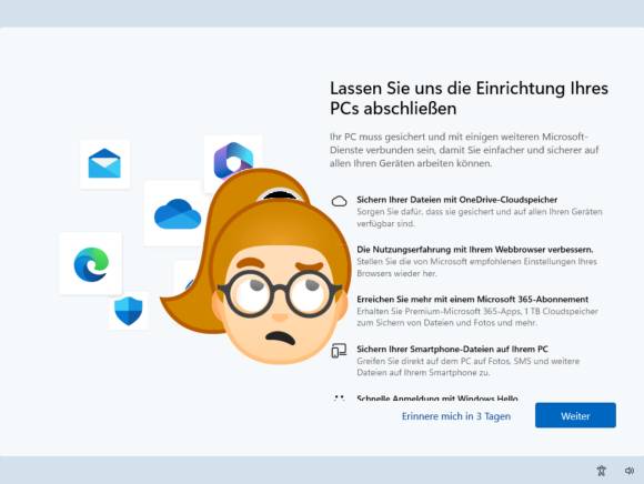 Screenshot des "Willkommens-Erlebnisses" und ein genervtes Emoji 