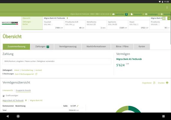 Screenshot des aktuellen E-Bankings der Migros Bank 