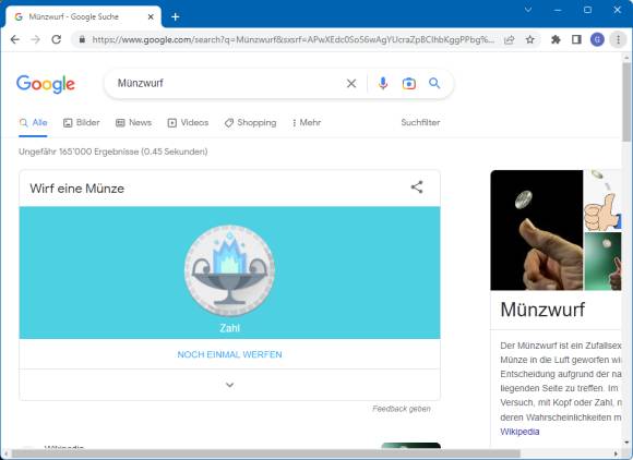 Google wirft eine Münze