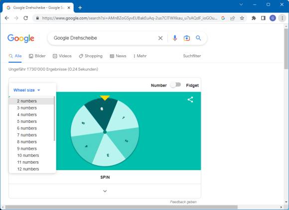 Google Drehschreibe, sieht etwas wie ein Glücksrad aus