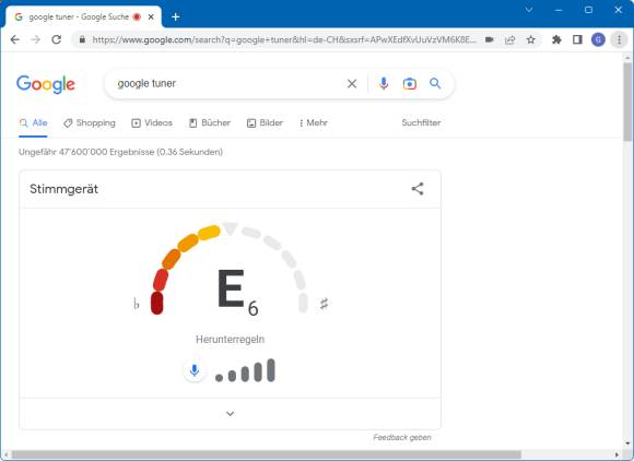 Das Instrument-Stimm-Werkzeug auf der Google-Seite