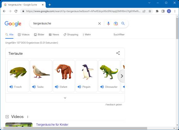 Tiergeräusche bei Google abspielen