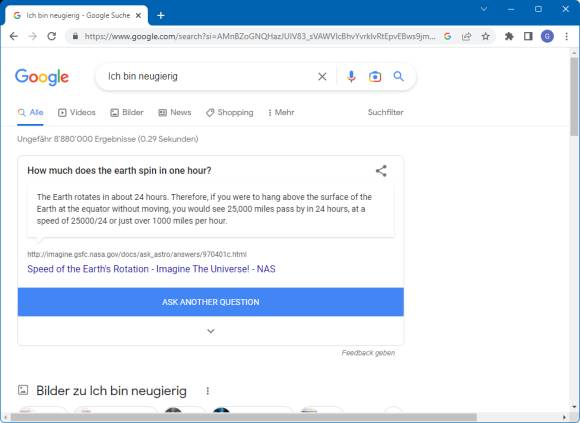 Der Fun Fact Schnipsel auf der Google-Seite