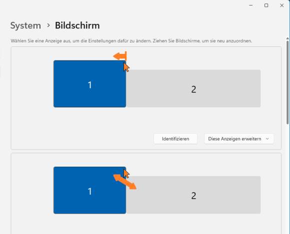 Anhand zweier verschieden grosser Bildschirme wird das unterschiedliche Verhalten gezeigt 