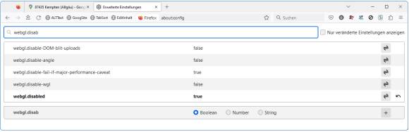 Screenshot der "about:config"-Seite
