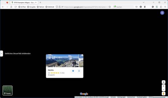 Screenshot des Fehlers: Google Maps in Schwarz 